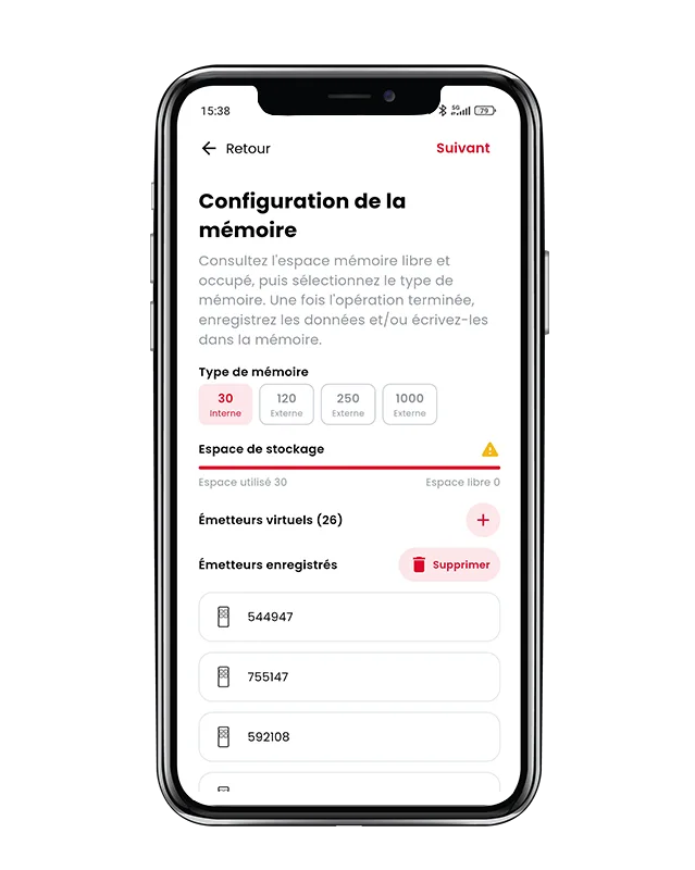Screenshot: Configuration de la mémorie pour émetteurs